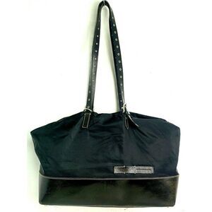 FRANK DANIEL ITALY BLCK NYLON GENUINE LEATHER TOTE CARRY-ON SHOULDER BAG HANDBAG